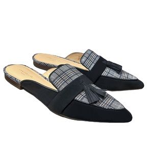 Ann Taylor Slip On Plaid Faux Suede Mules